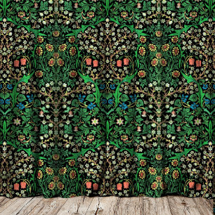 William Morris Jacobean Floral, Black Background Blackout Curtains