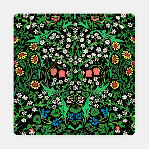 William Morris Jacobean Floral, Black Background  Coaster Set