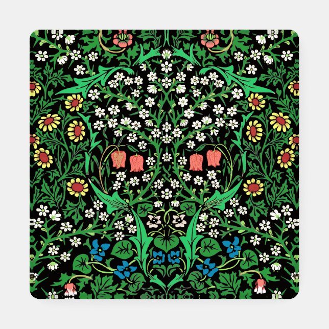 William Morris Jacobean Floral, Black Background  Coaster Set (Single)