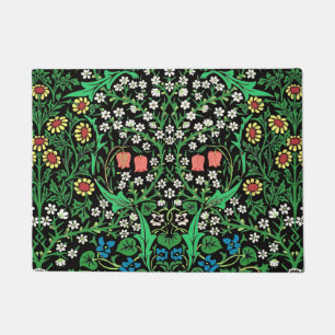 William Morris Jacobean Floral, Black Background Doormat