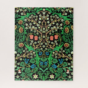 William Morris Jacobean Floral, Black Background Jigsaw Puzzle