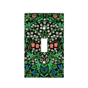 William Morris Jacobean Floral, Black Background Light Switch Cover