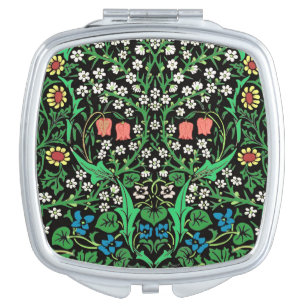 William Morris Jacobean Floral, Black Background Mirror For Makeup