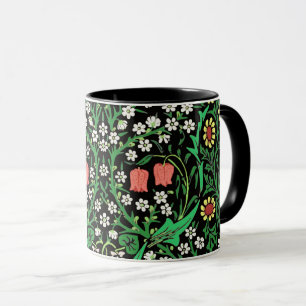 William Morris Jacobean Floral, Black Background Mug