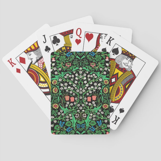 William Morris Jacobean Floral, Black Background  Poker Cards (Back)