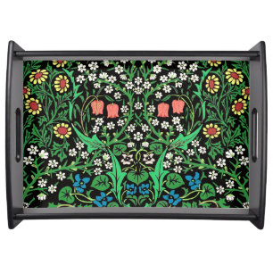 William Morris Jacobean Floral, Black Background Serving Tray