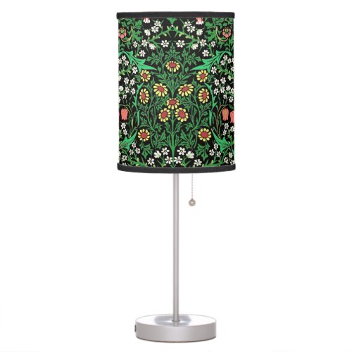 William Morris Jacobean Floral Black Background Table Lamp