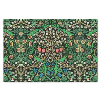 William Morris Jacobean Floral  Black Background Tissue Paper by Floridity at Zazzle