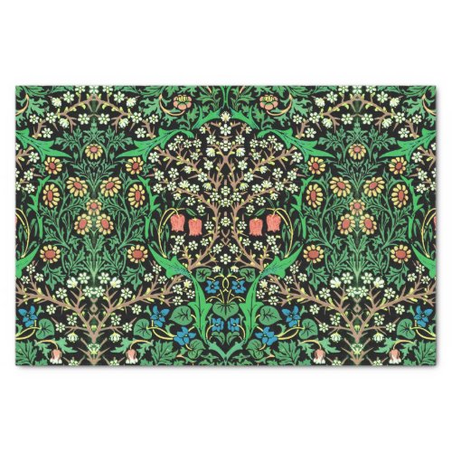 William Morris Jacobean Floral Black Background Tissue Paper