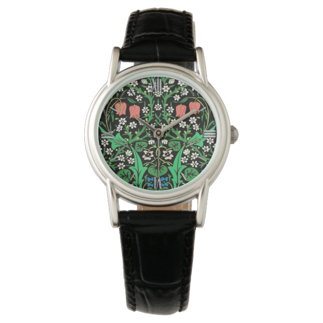 William Morris Jacobean Floral, Black Background Watch (Front)