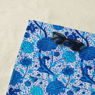 William Morris Jacobean Floral, Cobalt Blue Beach Towel