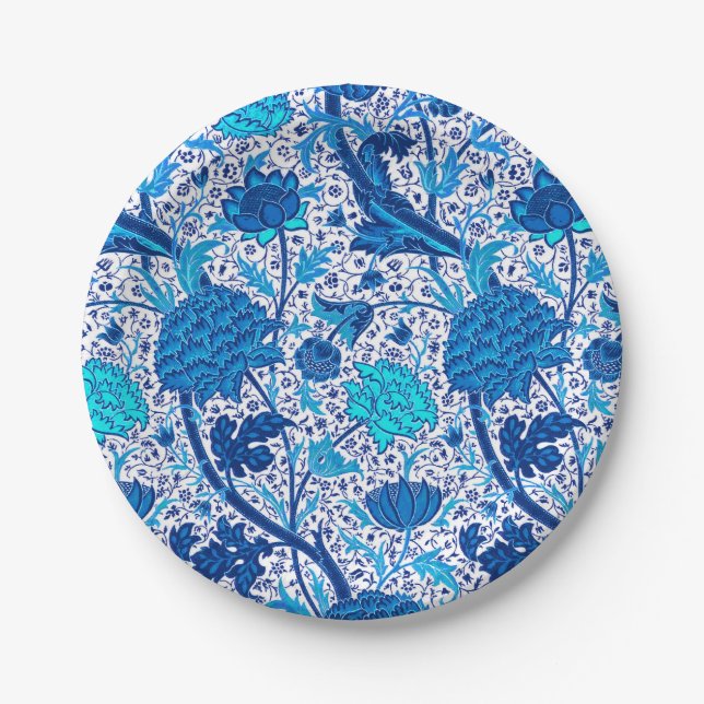 William Morris Jacobean Floral, Cobalt Blue Paper Plates (Front)