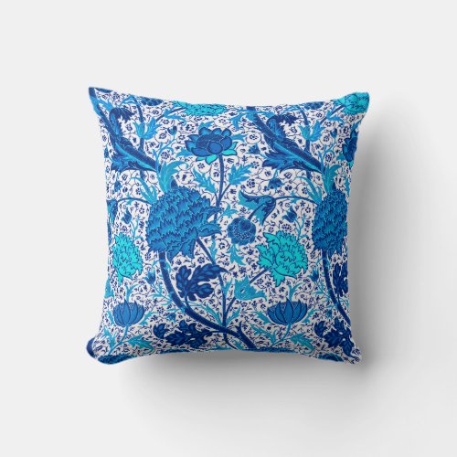 William Morris Jacobean Floral Cobalt Blue Throw Pillow