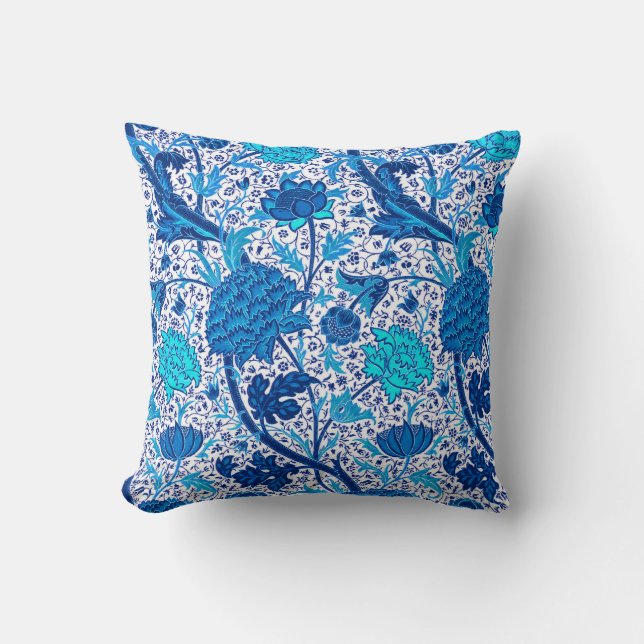 William Morris Jacobean Floral, Cobalt Blue Throw Pillow (Front)