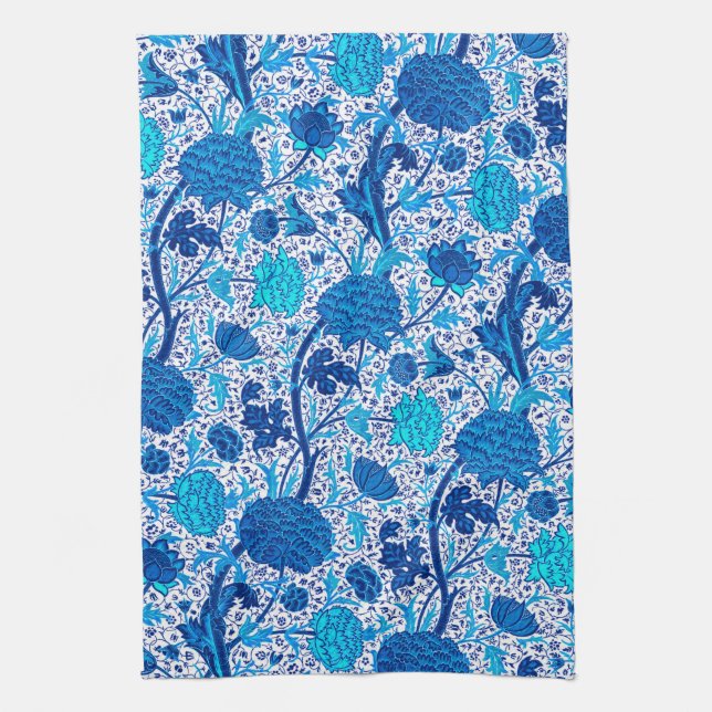 William Morris Jacobean Floral, Cobalt Blue Towel (Vertical)