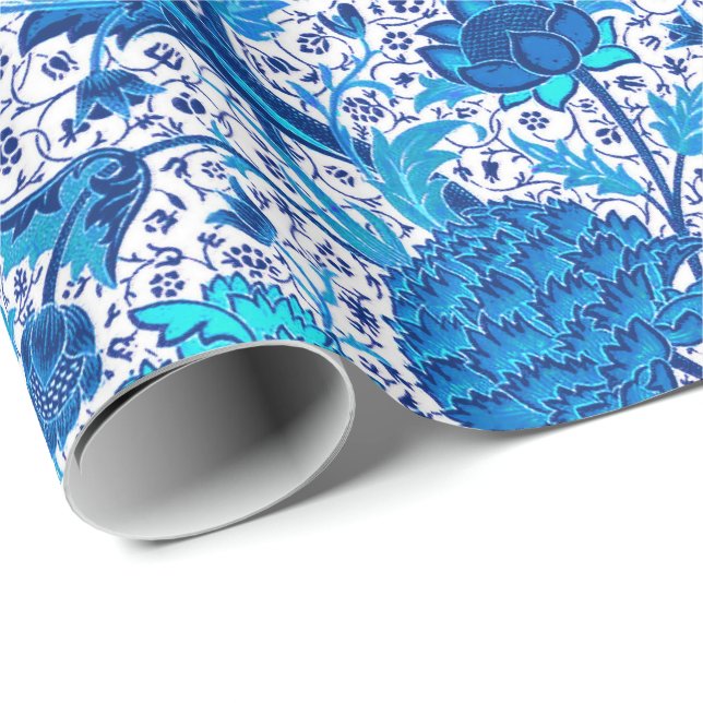 William Morris Jacobean Floral, Cobalt Blue Wrapping Paper (Roll Corner)