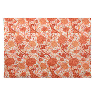 William Morris Jacobean Floral, Coral Orange  Cloth Placemat
