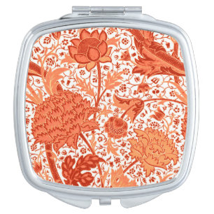 William Morris Jacobean Floral, Coral Orange Makeup Mirror