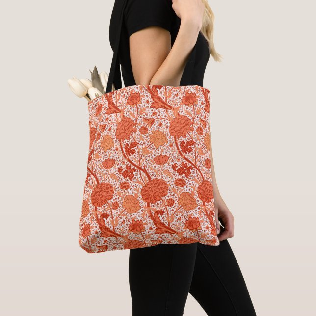 William Morris Jacobean Floral, Coral Orange  Tote Bag (Close Up)