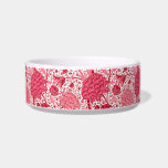 William Morris Jacobean Floral, Coral Pink Bowl<br><div class="desc">Pet bowl in a William Morris,  Art Nouveau,  textile pattern - elegant,  stylized,  chrysanthemums,  sunflowers and leaves,  in pastel to deep coral pink and coral red,  on a white background</div>