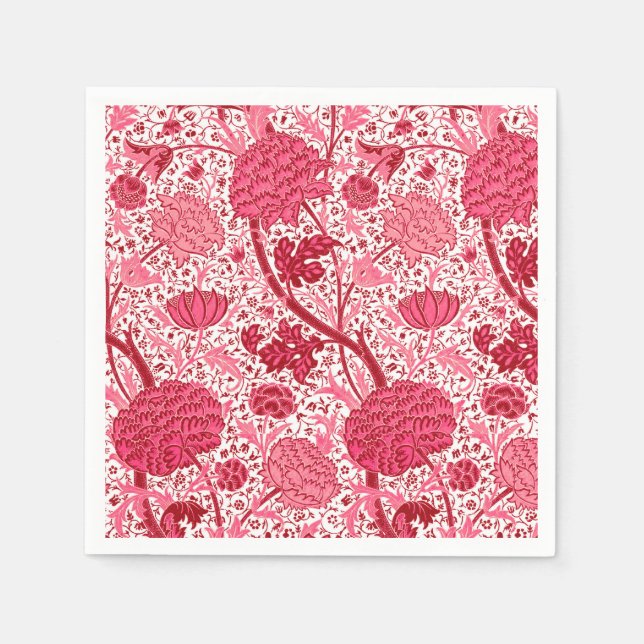 William Morris Jacobean Floral, Coral Pink Paper Napkins (Front)