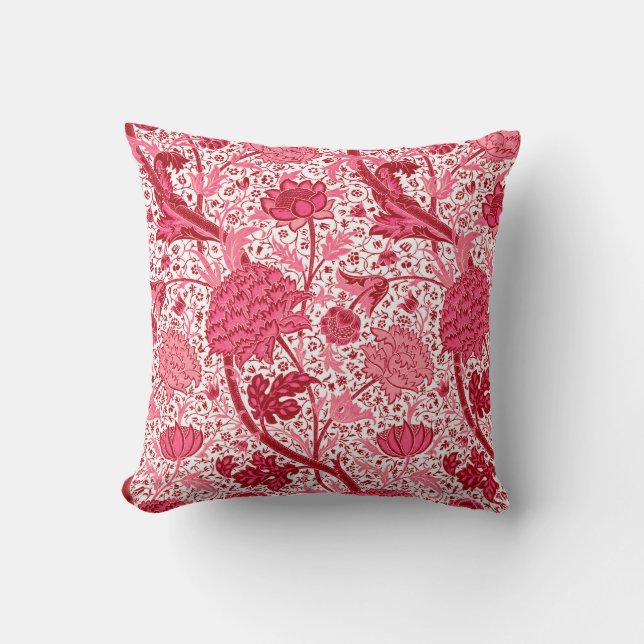 William Morris Jacobean Floral, Coral Pink Throw Pillow (Front)