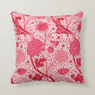 William Morris Jacobean Floral, Coral Pink Throw Pillow