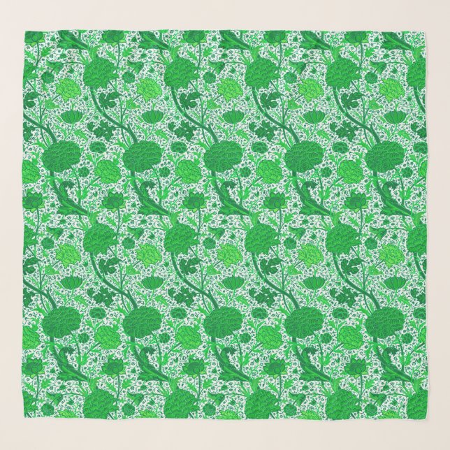 William Morris Jacobean Floral, Emerald Green Scarf (Front)