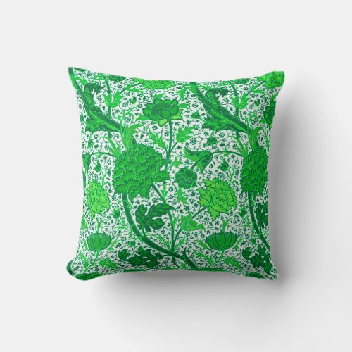 William Morris Jacobean Floral Emerald Green Throw Pillow