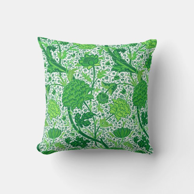 William Morris Jacobean Floral, Emerald Green Throw Pillow (Front)