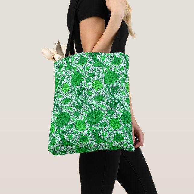William Morris Jacobean Floral, Emerald Green  Tote Bag (Close Up)