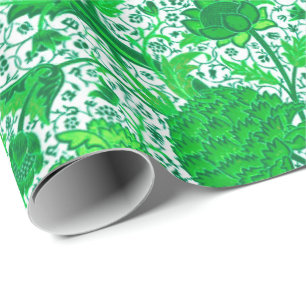 William Morris Jacobean Floral, Emerald Green Wrapping Paper