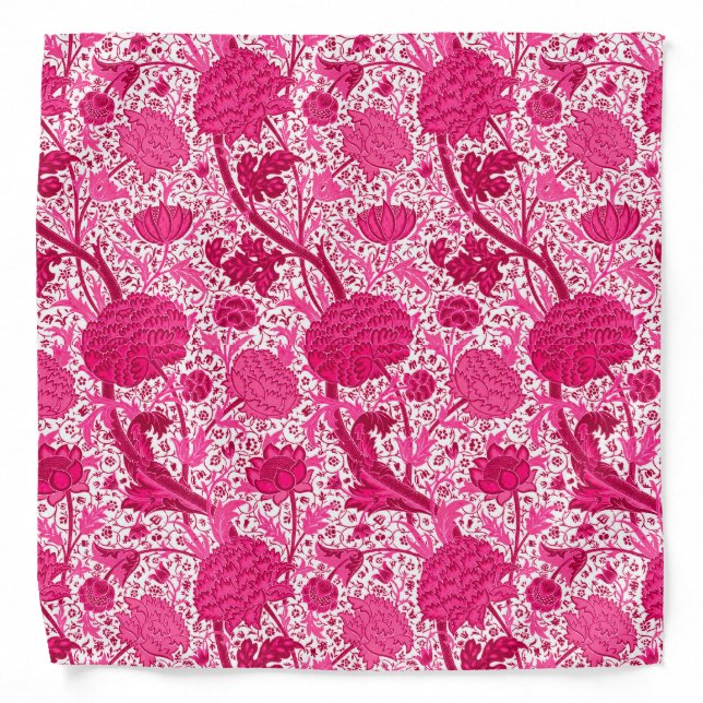 William Morris Jacobean Floral, Fuchsia Pink Bandana (Front)