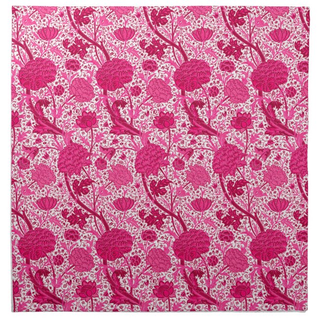 William Morris Jacobean Floral, Fuchsia Pink  Cloth Napkin (Front)