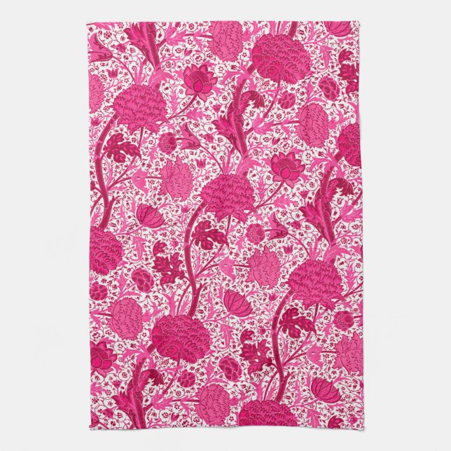 William Morris Jacobean Floral, Fuchsia Pink Towel (Vertical)