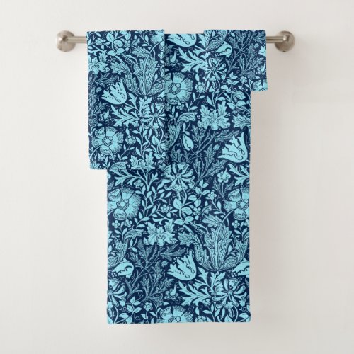 William Morris Jacobean Floral _ Indigo Blue Bath Towel Set