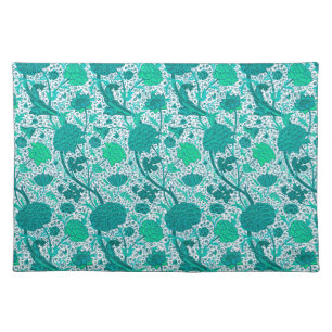 William Morris Jacobean Floral, Turquoise   Cloth Placemat