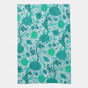 William Morris Jacobean Floral, Turquoise Kitchen Towel