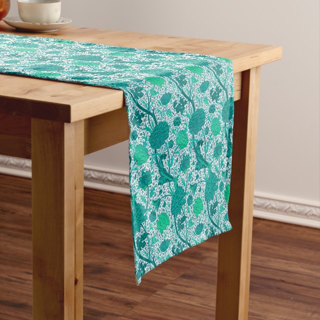 William Morris Jacobean Floral, Turquoise   Short Table Runner (In Situ)