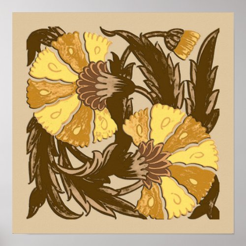 William Morris Jacobean Mustard Gold and Brown Poster