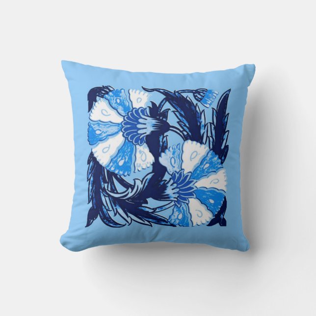 William Morris Jacobean, Navy and Light Blue Throw Pillow (Front)