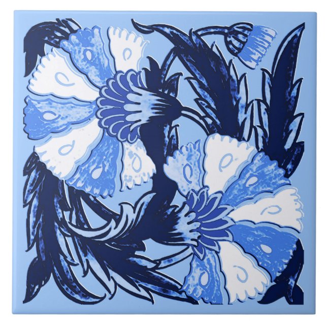 William Morris Jacobean, Navy and Light Blue Tile (Front)