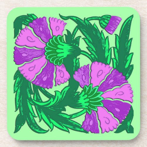 William Morris Jacobean Orchid Purple and Green Drink Coaster