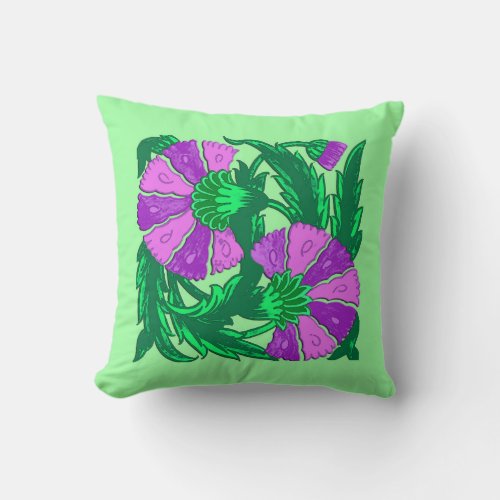 William Morris Jacobean Orchid Purple and Green Throw Pillow