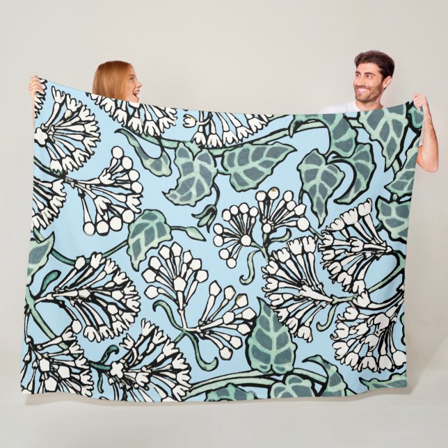 William Morris Jasmine and Leaves Pattern Fleece Blanket (In Situ)