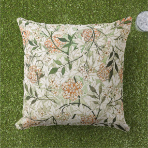 William Morris Jasmine Blossom Garden Design Outdoor Pillow