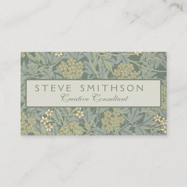 William Morris Jasmine Blue Green Botanical Art Business Card (Front)