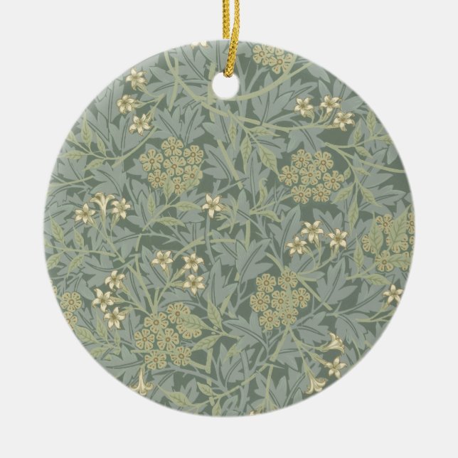 William Morris Jasmine Blue Green Botanical Art Ceramic Ornament (Front)