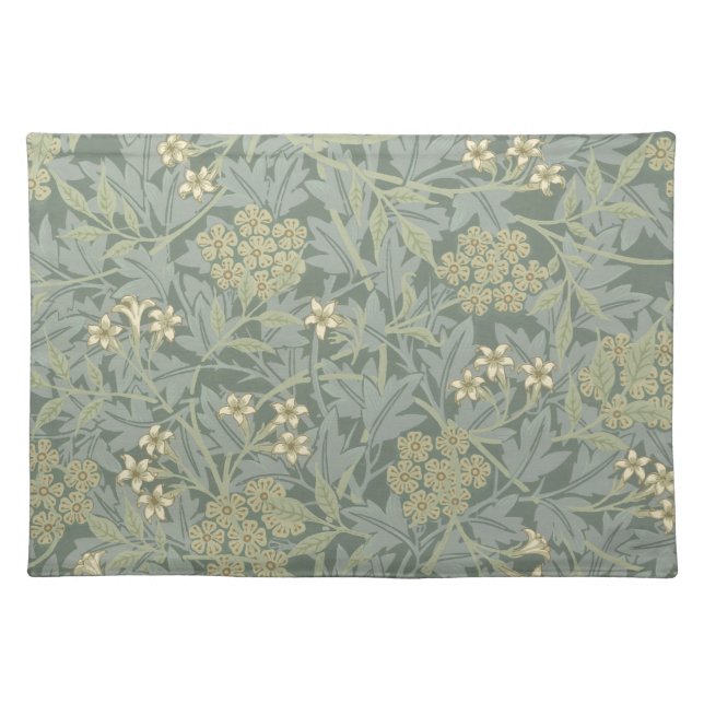 William Morris Jasmine Blue Green Botanical Art Cloth Placemat (Front)