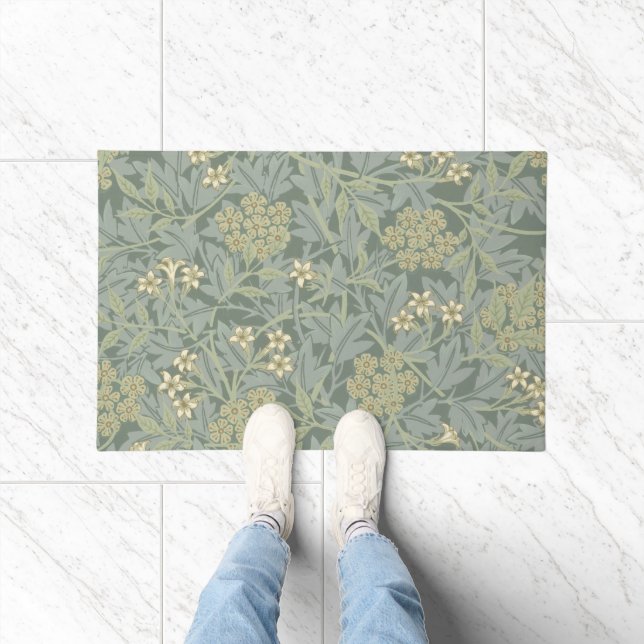 William Morris Jasmine Blue Green Botanical Art Doormat (Indoor)